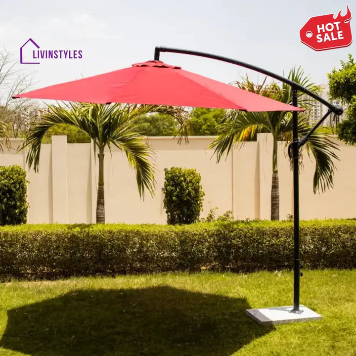 Aqua Luxury Side Pole Garden Umbrella With Stand (Round Mahroon) Umbrella