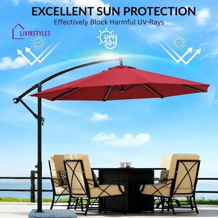 Aqua Luxury Side Pole Garden Umbrella With Stand (Round Mahroon) - Umbrella