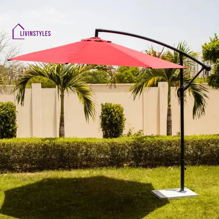 Aqua Luxury Side Pole Garden Umbrella With Stand (Round Mahroon) - Umbrella