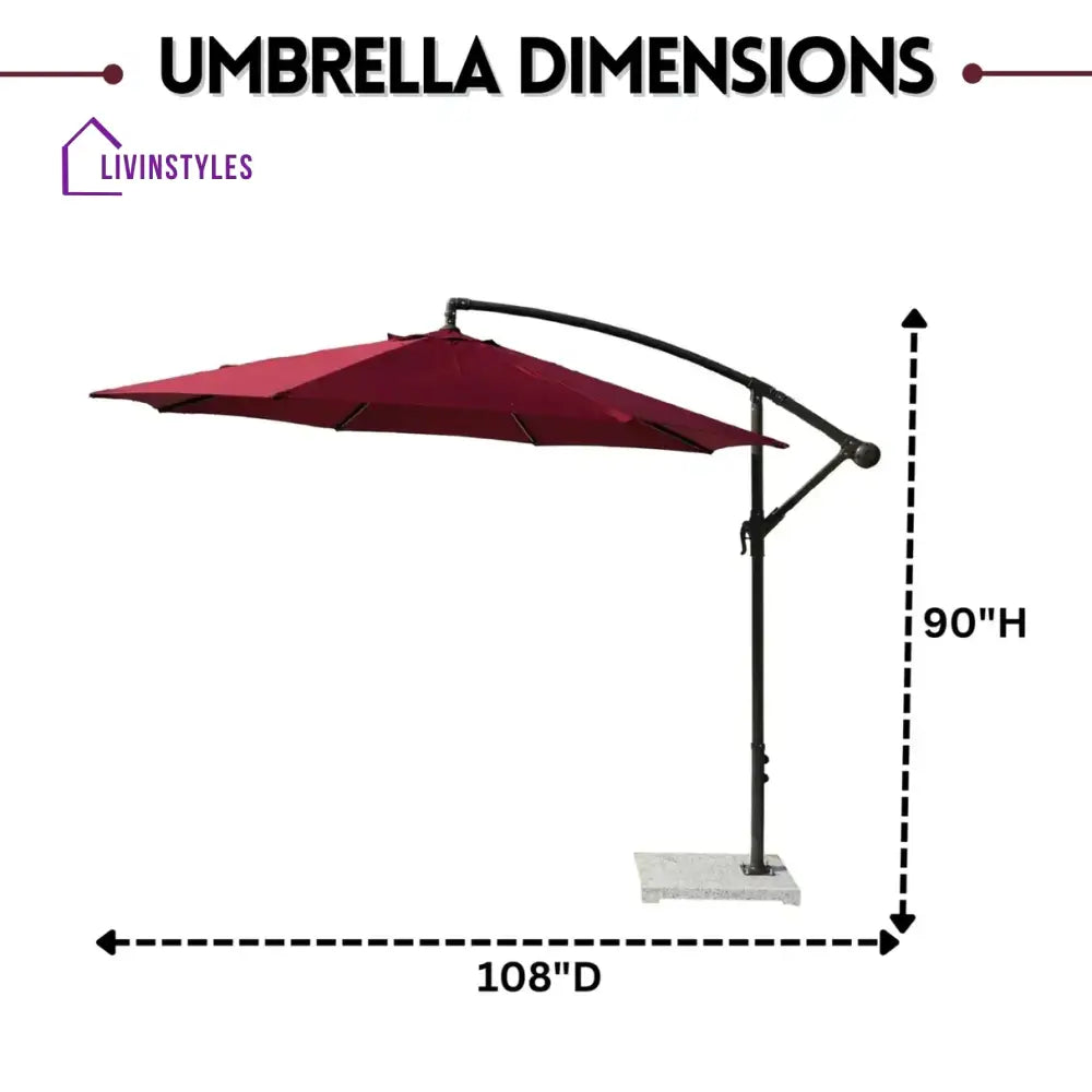 Aqua Luxury Side Pole Garden Umbrella With Stand (Round Mahroon) - Umbrella