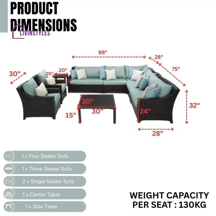 Araceli All Weather Outdoor Wicker Garden L-Shape Sectional Conversation Set - Sofa Set