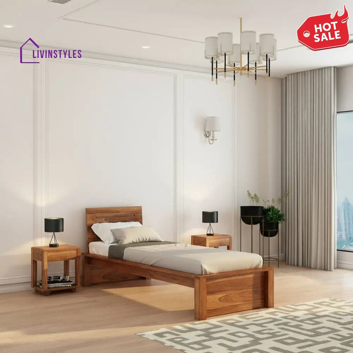 Araceli Solid Sheesham Wood Single Bed Without Storage (Natural Finish) Bed