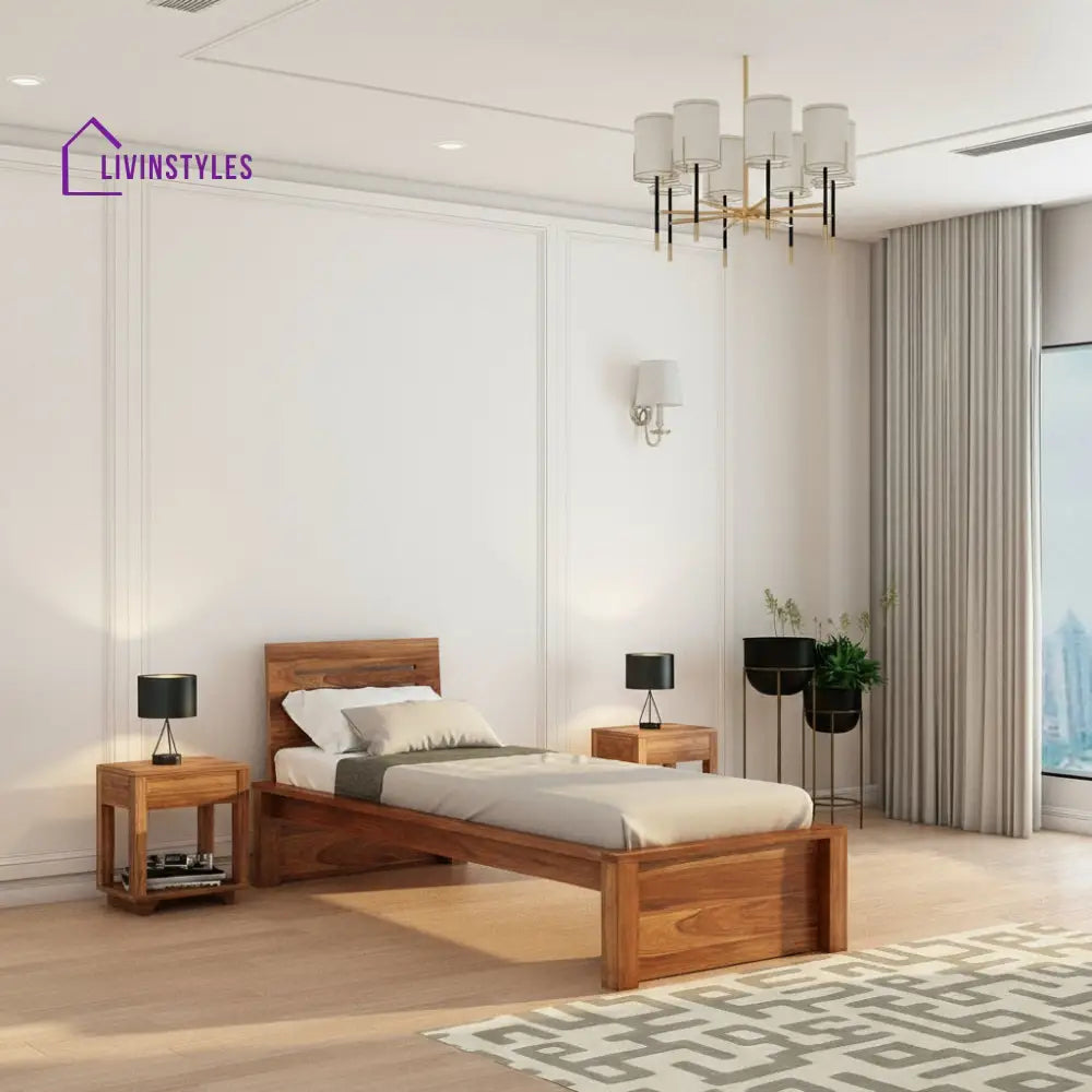 Araceli Solid Sheesham Wood Single Bed Without Storage (Natural Finish) Bed