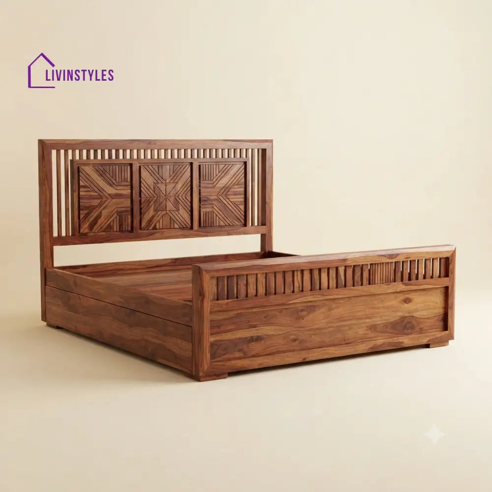 Aradhana Sheesham Wood Bed With Box Storage | Wooden Bed