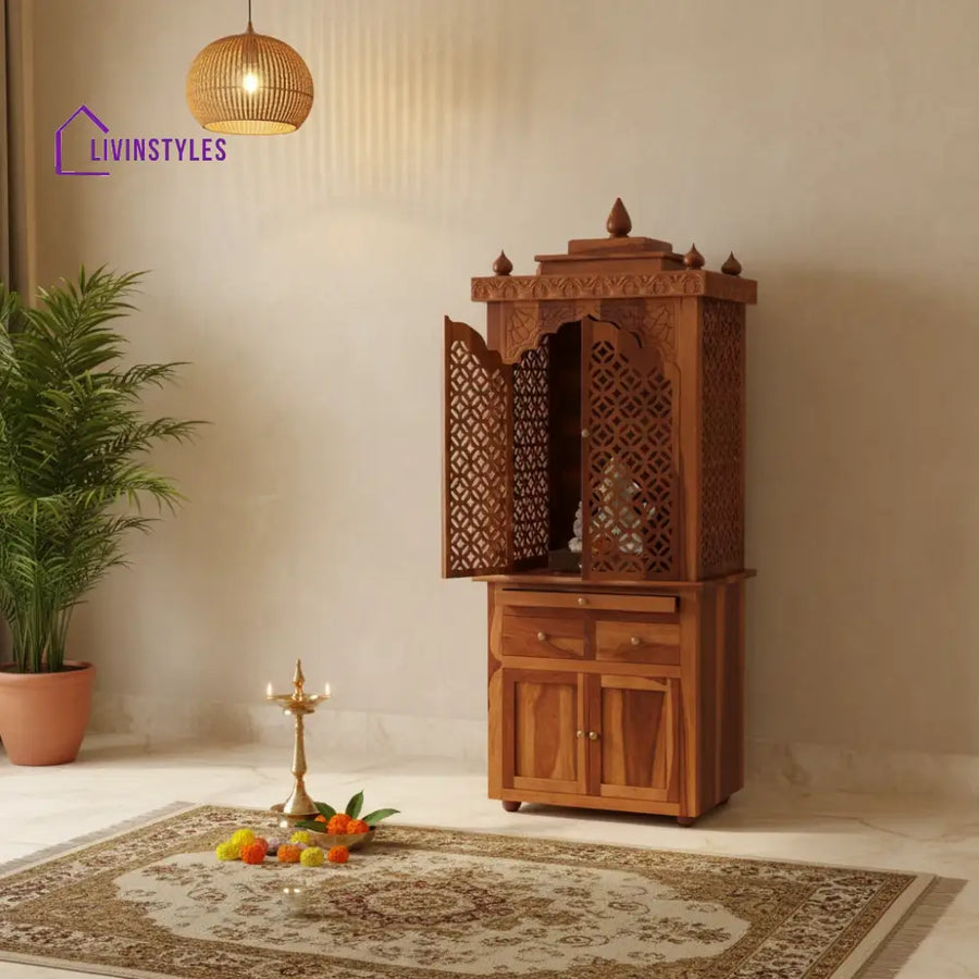 Aradhana Sheesham Wood Home Temple | Mandir For In Honey Finish