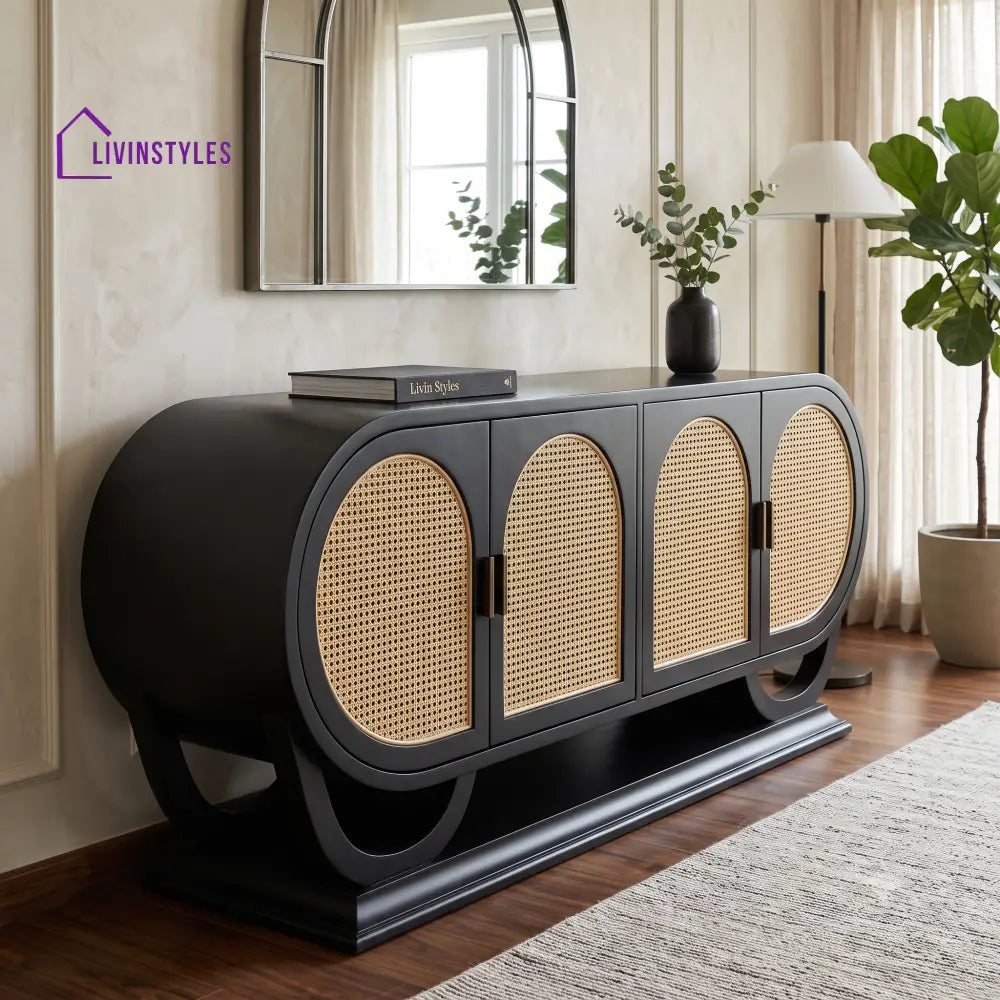 Aradhana Solid Wood Sideboard and Cabinet in Black Finish