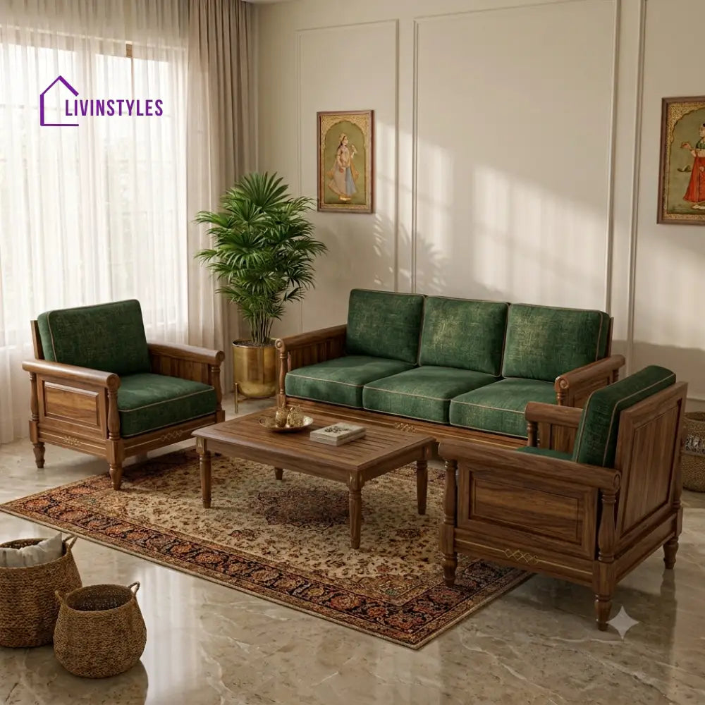 Aradhana Wooden Sofa Set | 3 + 1 + 1 Sheesham Wood Sofa Set for Living Room