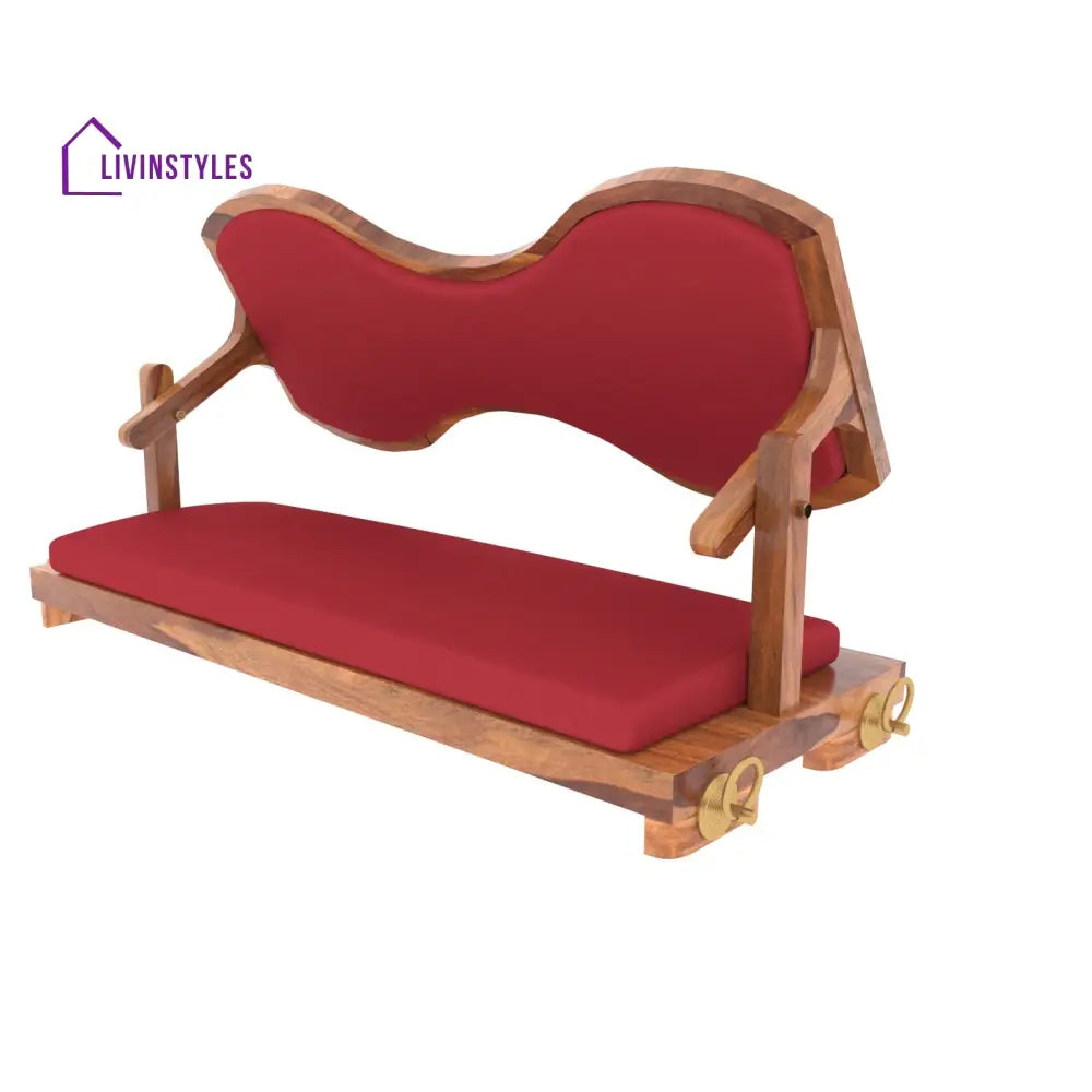 Aradhya Classic Cherry Reddish Boomerang Style Back Wooden Swing for Home Swing