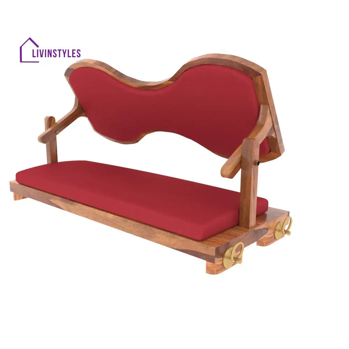 Aradhya Classic Cherry Reddish Boomerang Style Back Wooden Swing for Home Swing