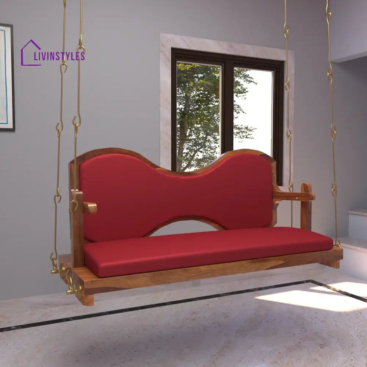 Aradhya Classic Cherry Reddish Boomerang Style Back Wooden Swing for Home Swing