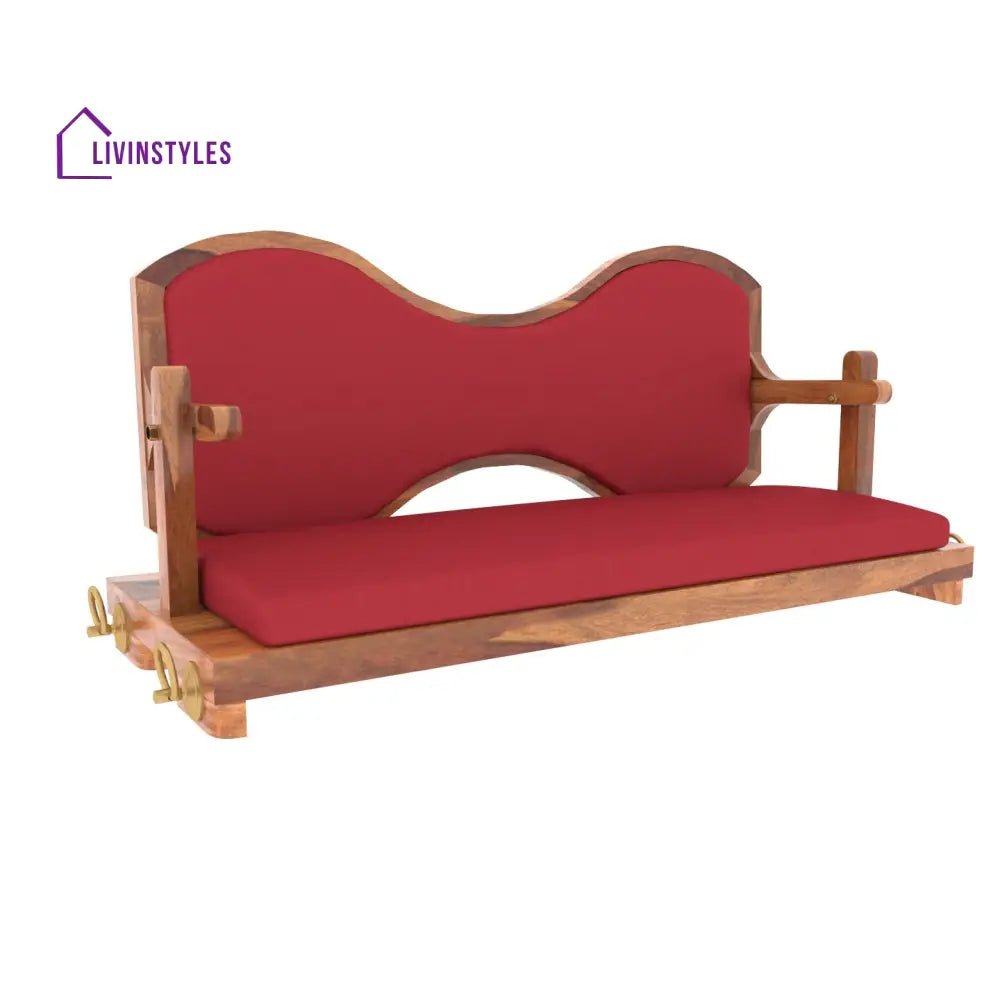Aradhya Classic Cherry Reddish Boomerang Style Back Wooden Swing for Home Swing