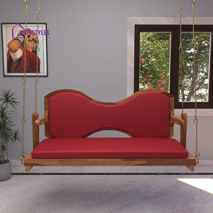 Aradhya Classic Cherry Reddish Boomerang Style Back Wooden Swing for Home Swing