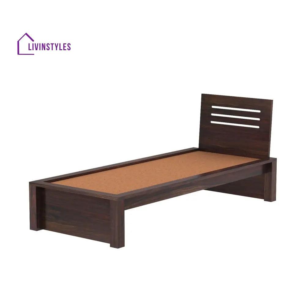 Aranza Solid Sheesham Wood Single Bed Without Storage (Walnut Finish) Bed