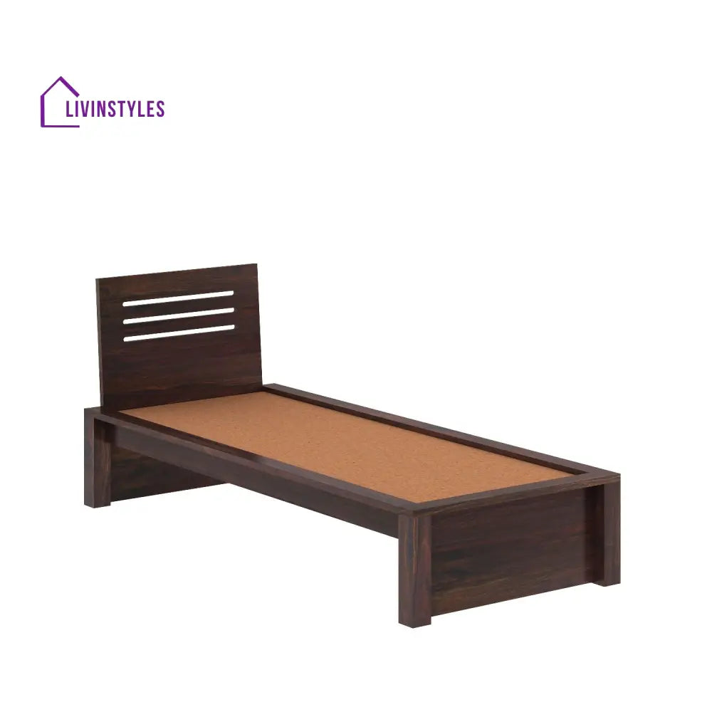 Aranza Solid Sheesham Wood Single Bed Without Storage (Walnut Finish) Bed
