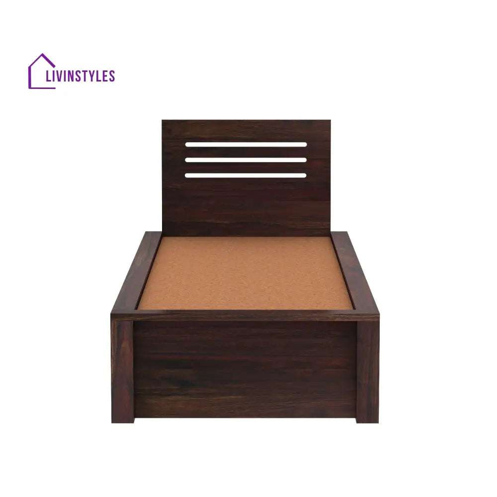 Aranza Solid Sheesham Wood Single Bed Without Storage (Walnut Finish) Bed