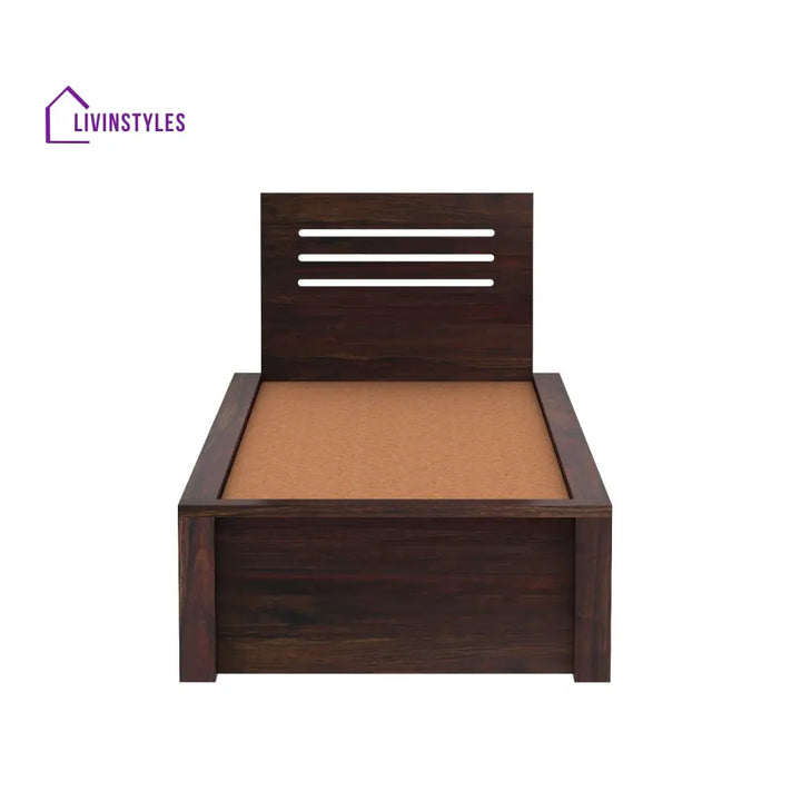 Aranza Solid Sheesham Wood Single Bed Without Storage (Walnut Finish) Bed
