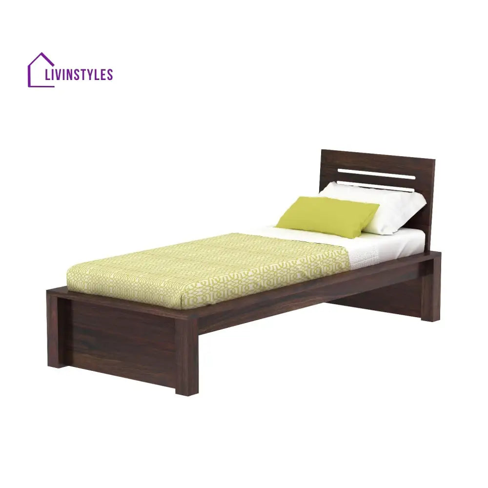 Aranza Solid Sheesham Wood Single Bed Without Storage (Walnut Finish) Bed