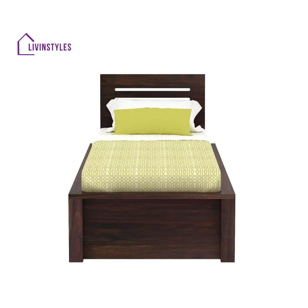 Aranza Solid Sheesham Wood Single Bed Without Storage (Walnut Finish) Bed