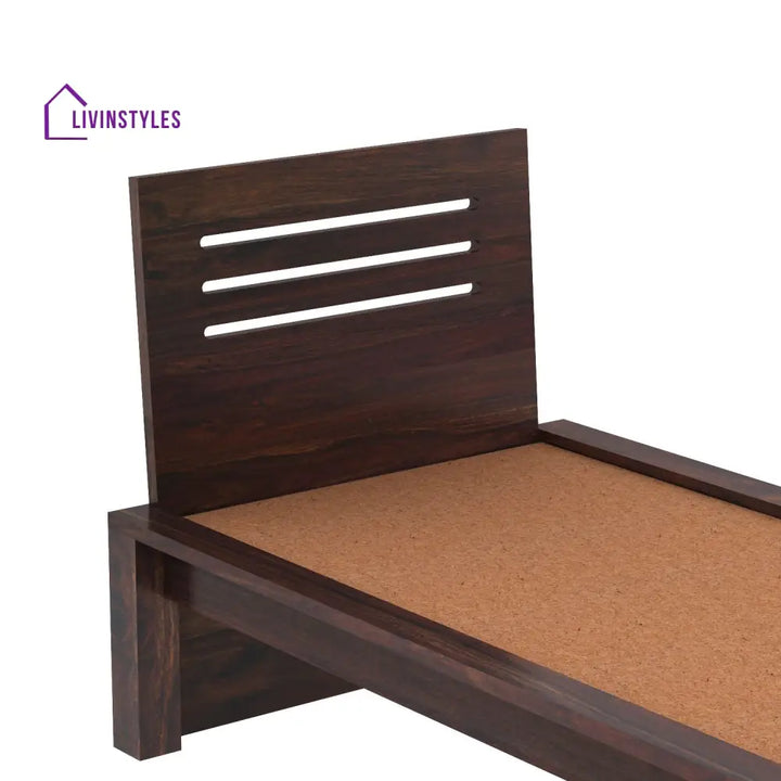 Aranza Solid Sheesham Wood Single Bed Without Storage (Walnut Finish) Bed