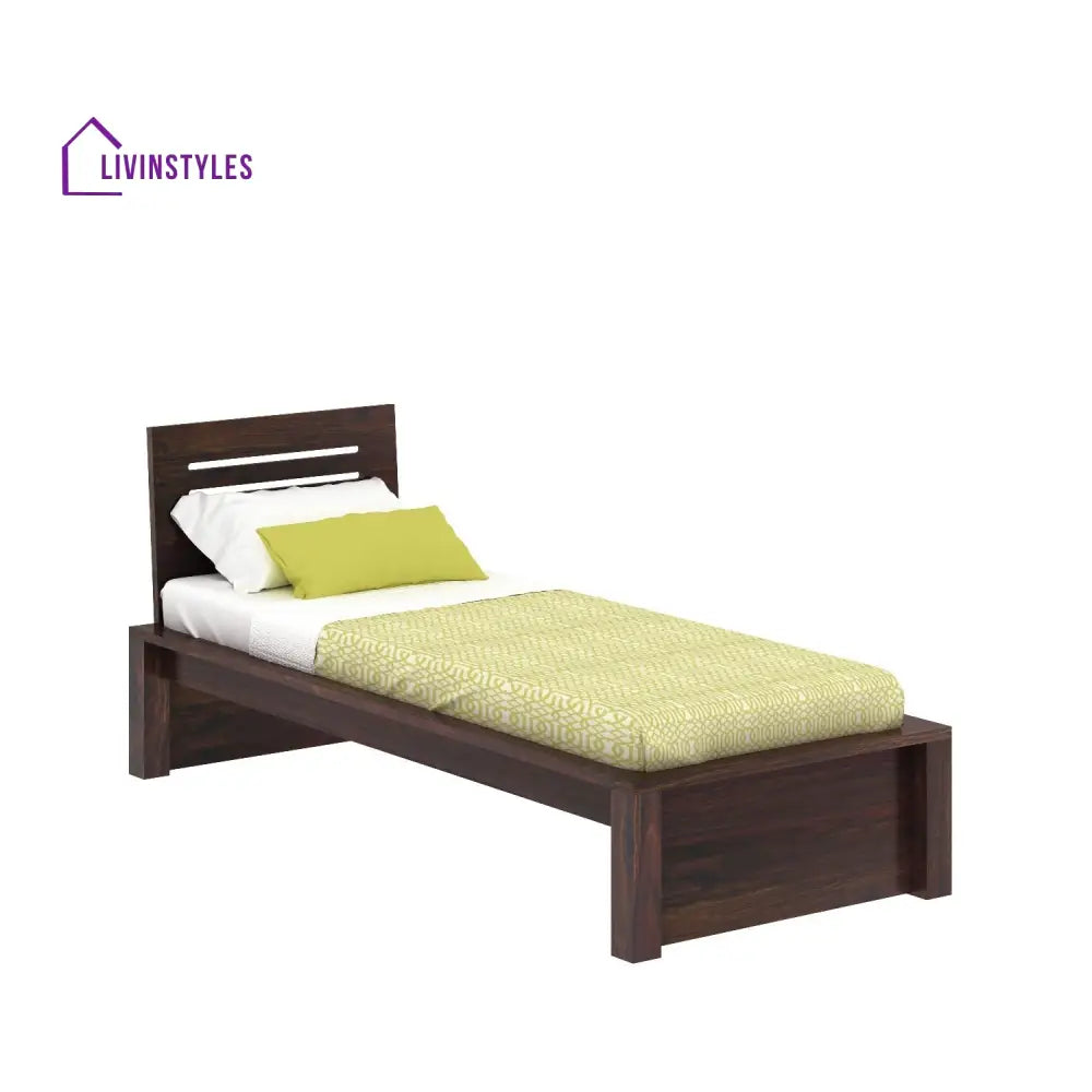 Aranza Solid Sheesham Wood Single Bed Without Storage (Walnut Finish) Bed