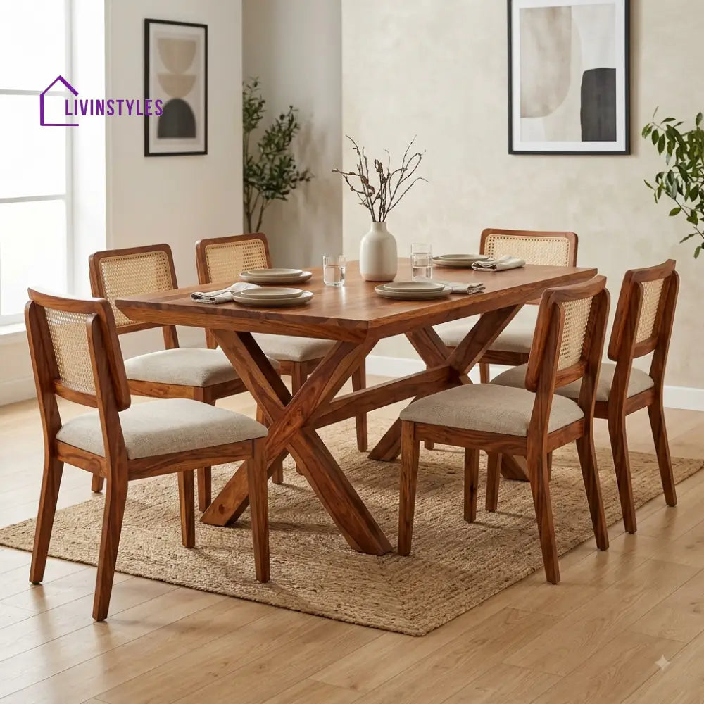 Archana Premium Wooden 6 Seater Dining Table Set