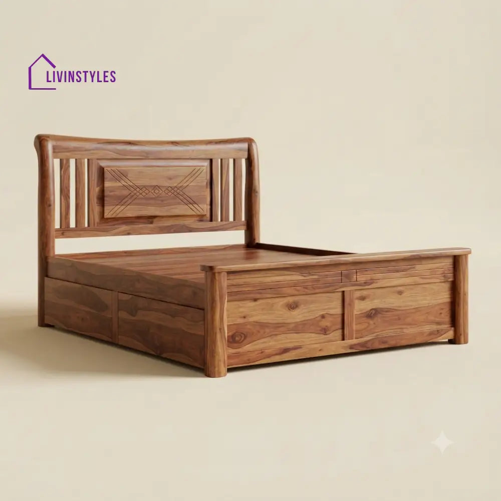 Archana Sheesham Wood Bed With Box Storage | Wooden Bed