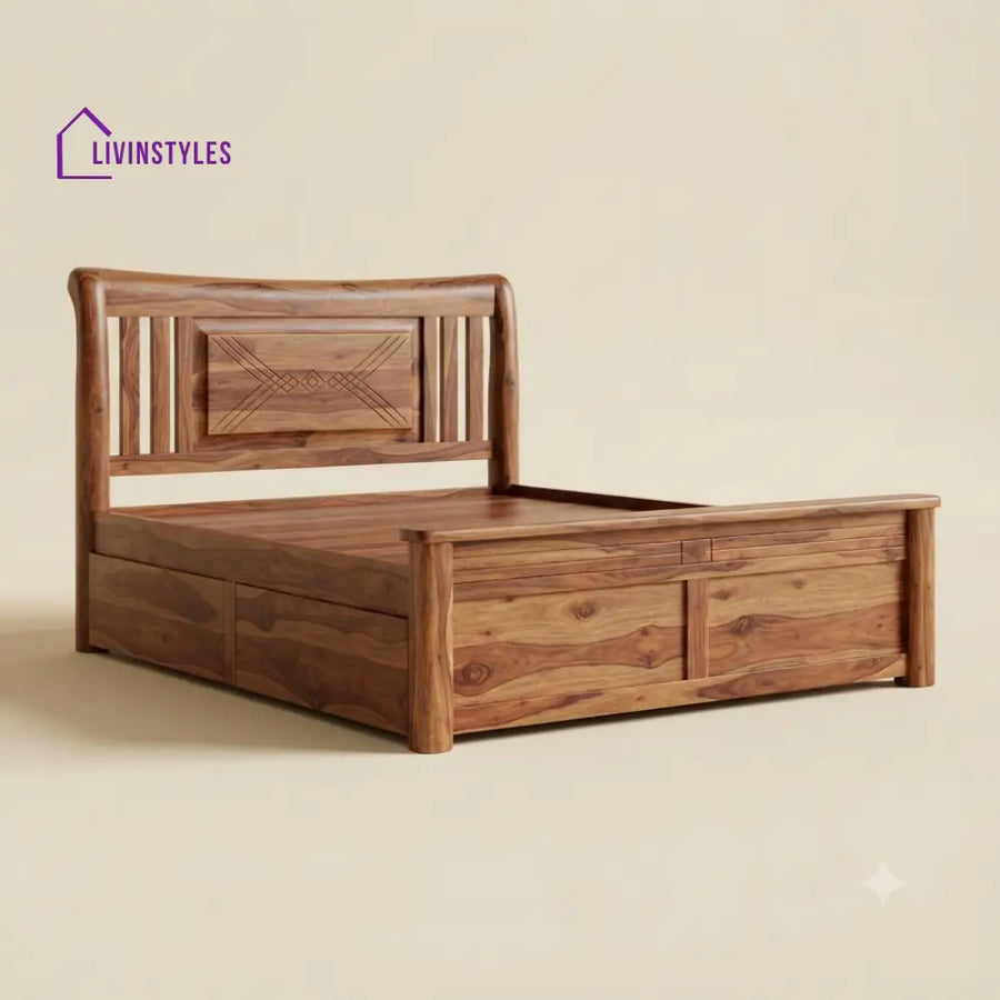 Archana Sheesham Wood Bed With Box Storage | Wooden Bed