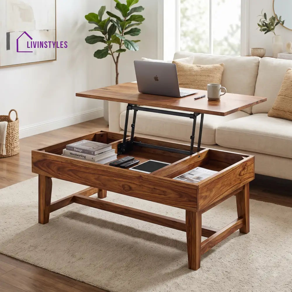 Archana Sheesham Wood Lift Top Coffee Table for Living Room