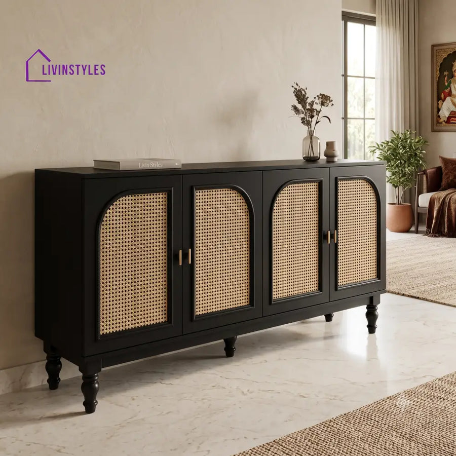 Archana Solid Wood Sideboard and Cabinet in Black Finish