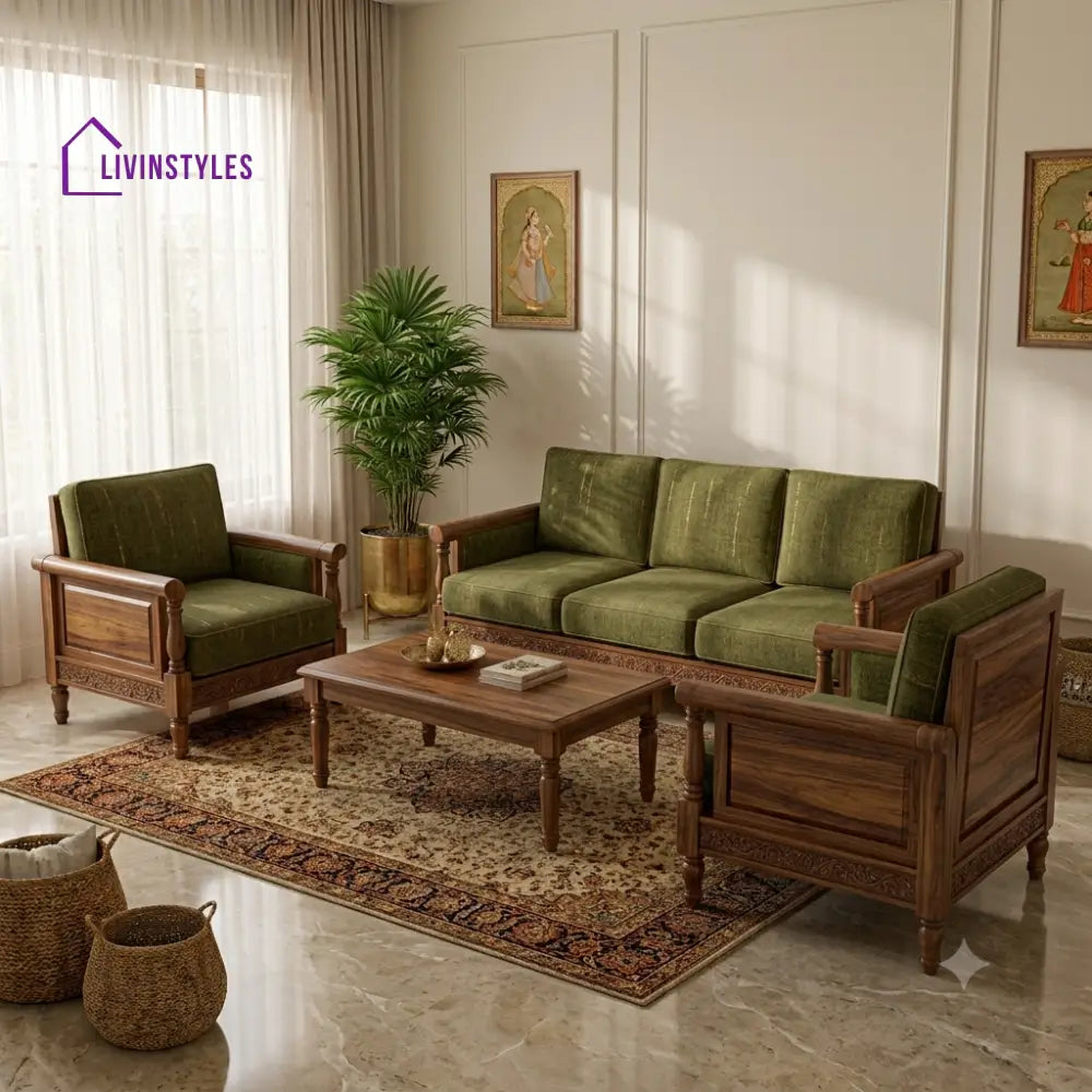 Archana Wooden Sofa Set | 3 + 1 + 1 Sheesham Wood Sofa Set for Living Room