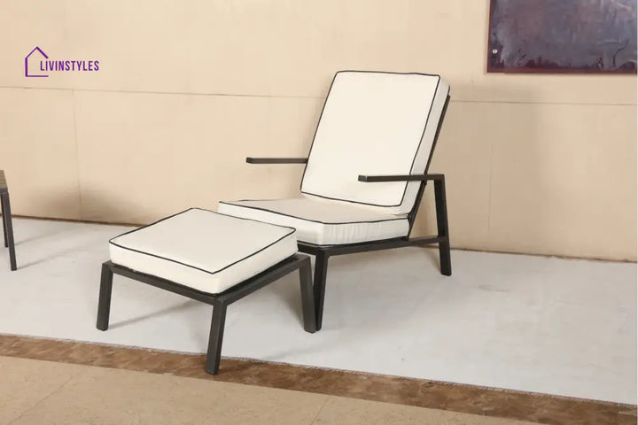 Archie Outdoor Patio Seating Set 2 Chairs 2 Ottoman and Table Set (Cream) - Coffee Table Sets
