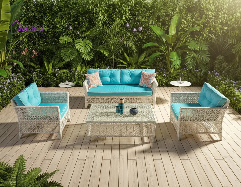 Arcuri Outdoor Sofa Set 2 Seater 2 Single seater and 1 Center Table (Pearl White) - Sofa Sets