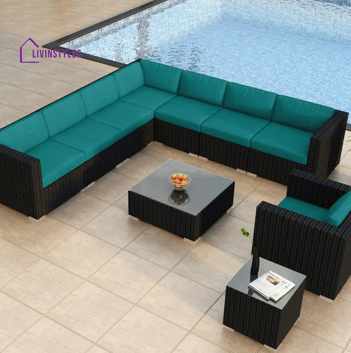 Arena Outdoor Sofa Set 7 Seater Single seater and 1 Center Table With 1 Side Table Set (Black) - Aqua Green - Sofa Sets