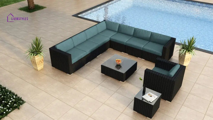 Arena Outdoor Sofa Set 7 Seater Single seater and 1 Center Table With 1 Side Table Set (Black) - Cadet Blue - Sofa Sets