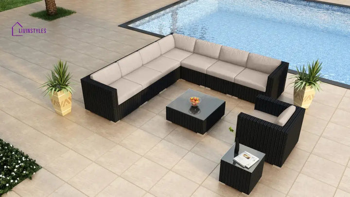 Arena Outdoor Sofa Set 7 Seater Single seater and 1 Center Table With 1 Side Table Set (Black) - Cream - Sofa Sets