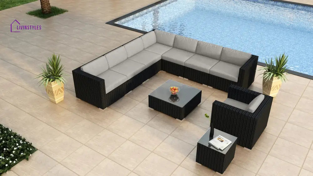 Arena Outdoor Sofa Set 7 Seater Single seater and 1 Center Table With 1 Side Table Set (Black) - Harbor Grey - Sofa Sets