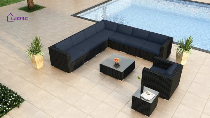 Arena Outdoor Sofa Set 7 Seater Single seater and 1 Center Table With 1 Side Table Set (Black) - Navy Blue - Sofa Sets