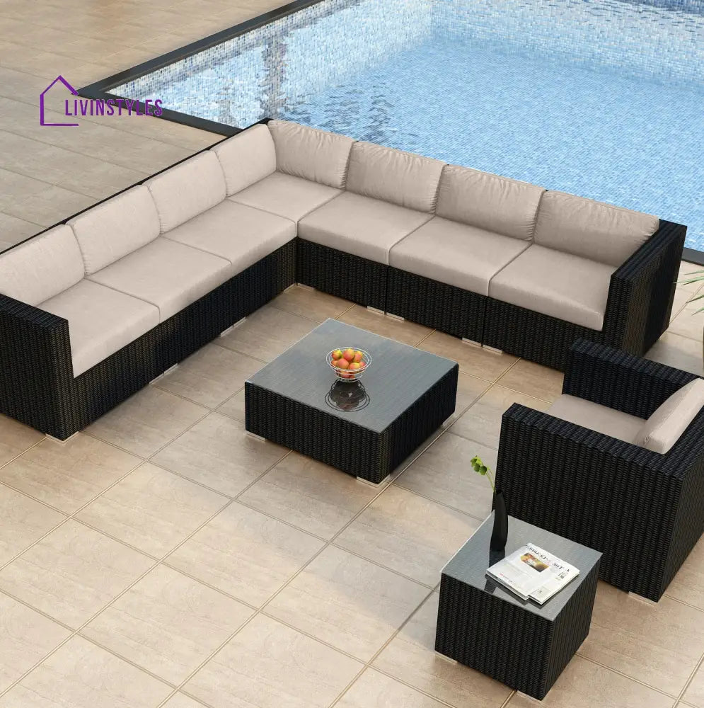 Arena Outdoor Sofa Set 7 Seater Single seater and 1 Center Table With 1 Side Table Set (Black) - Sofa Sets