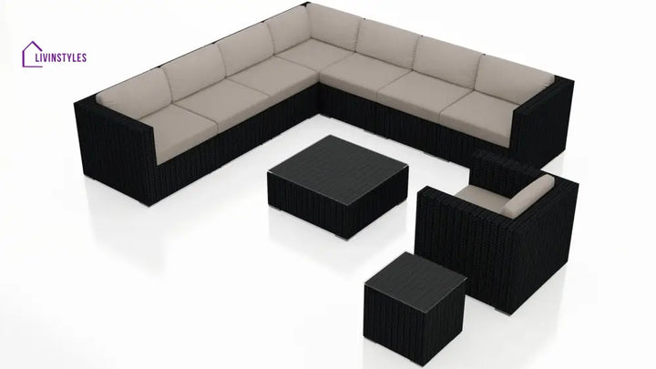 Arena Outdoor Sofa Set 7 Seater Single seater and 1 Center Table With 1 Side Table Set (Black) - Sofa Sets