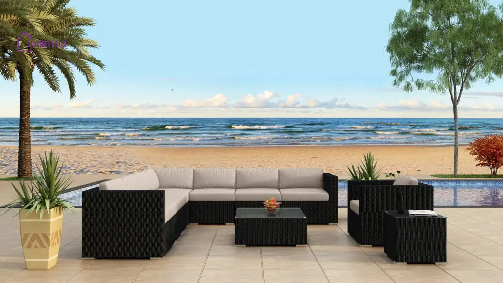 Arena Outdoor Sofa Set 7 Seater Single seater and 1 Center Table With 1 Side Table Set (Black) - Sofa Sets