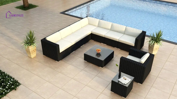 Arena Outdoor Sofa Set 7 Seater Single seater and 1 Center Table With 1 Side Table Set (Black) - White - Sofa Sets