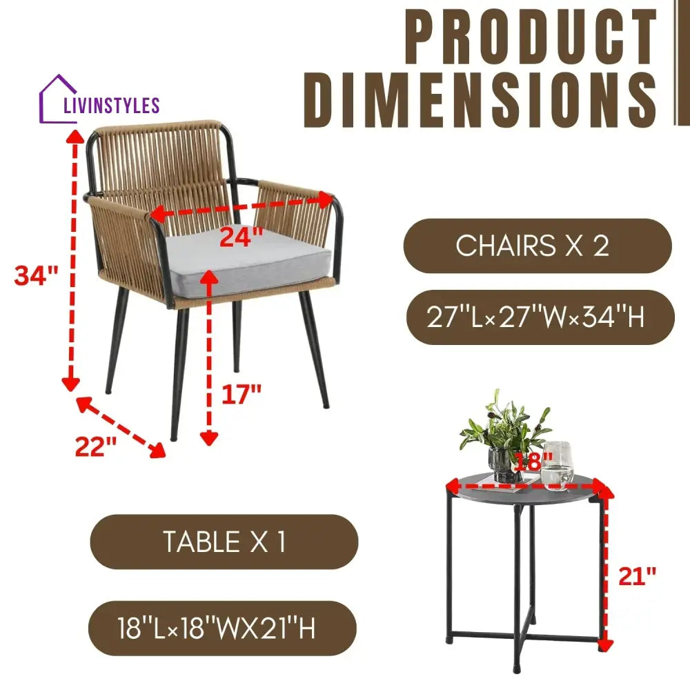 Aria Lamia 3-Piece Rope Patio Set - Perfect for Outdoor Entertaining - Patio Set