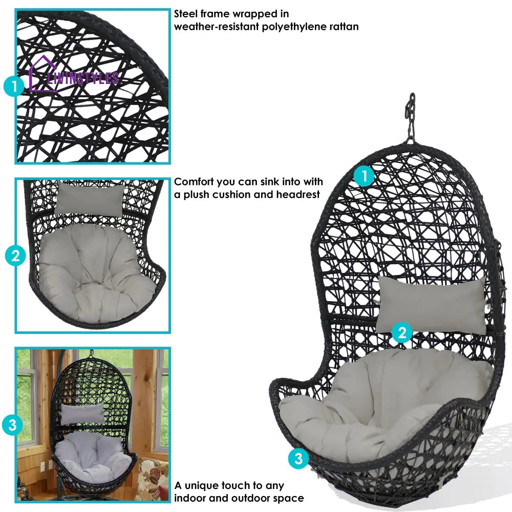Ariadna Single Seater Hanging Swing Without Stand For Balcony Garden Swing (Black) - Swings