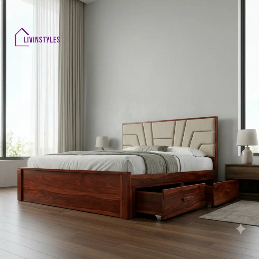 Ariana Premium Sheesham Wood Bed with Fabric Headboard