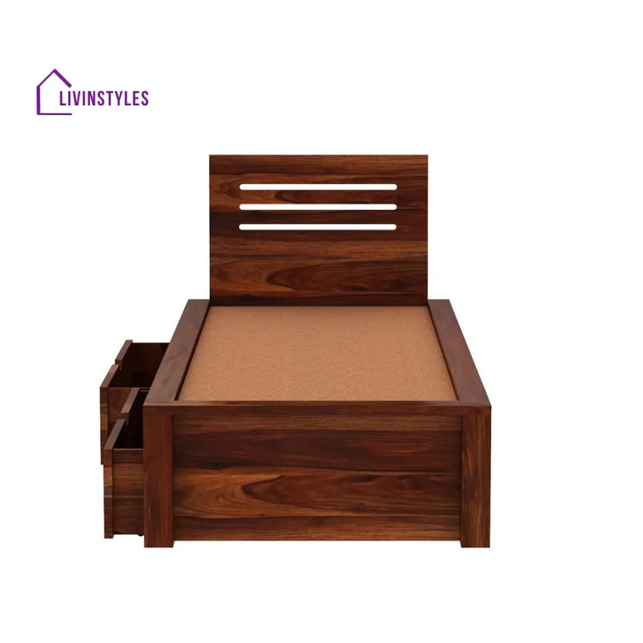Ariana Solid Sheesham Wood Single Bed With Two Drawers (Natural Finish) Bed