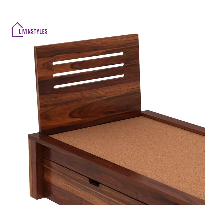 Ariana Solid Sheesham Wood Single Bed With Two Drawers (Natural Finish) Bed