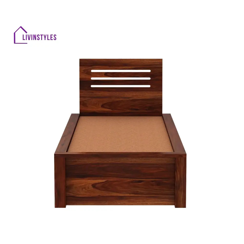 Ariana Solid Sheesham Wood Single Bed With Two Drawers (Natural Finish) Bed