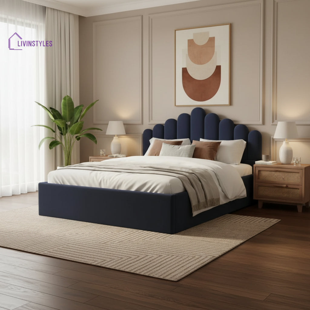 Ariel Fabric bed with Hydraulic Storage Persian Blue - King Size