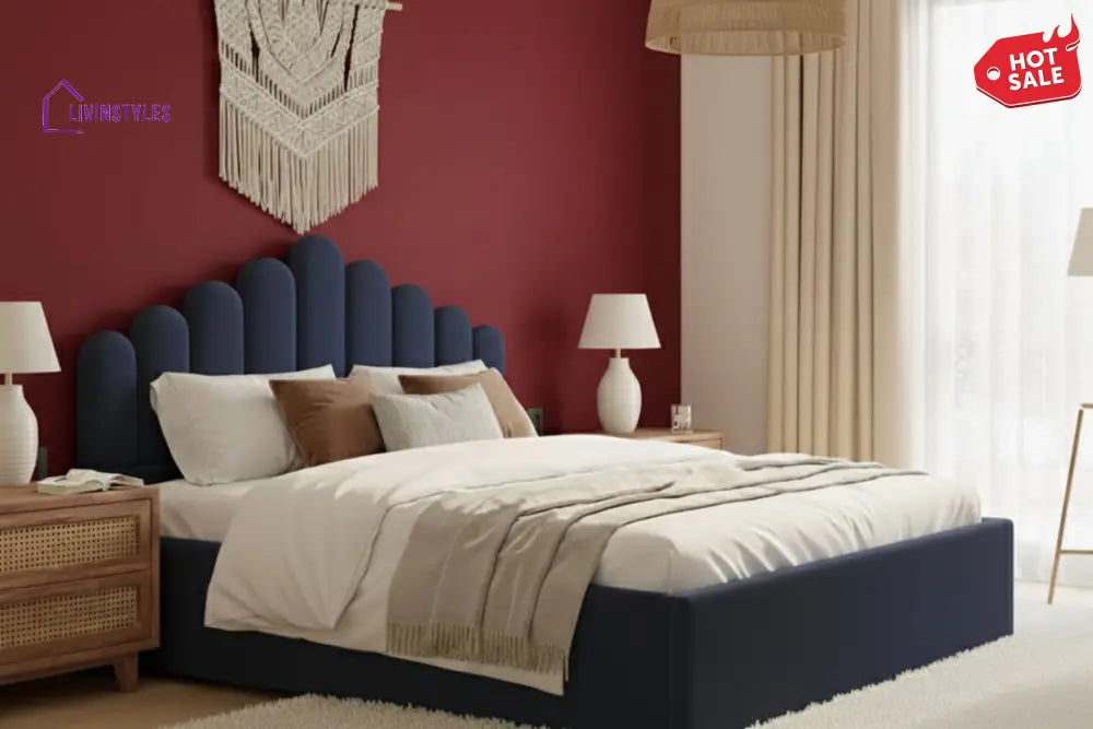 Ariel Fabric bed with Hydraulic Storage Persian Blue - King Size