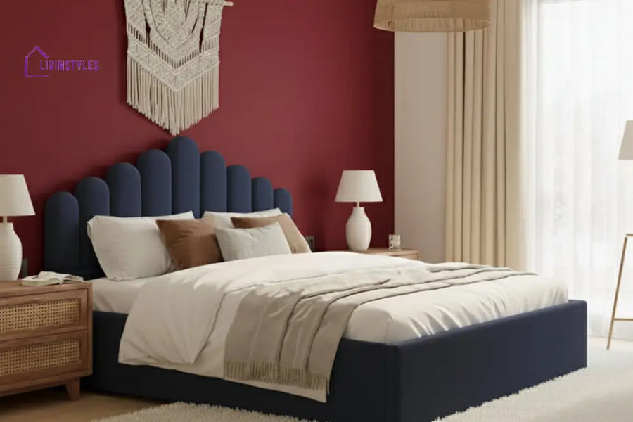 Ariel Fabric bed with Hydraulic Storage Persian Blue - King Size